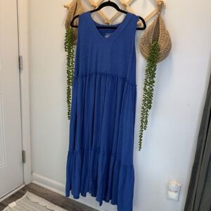 Westbound Maxi Dress L Blue Sleeveless Tiered V-Neck Ruffle Trim